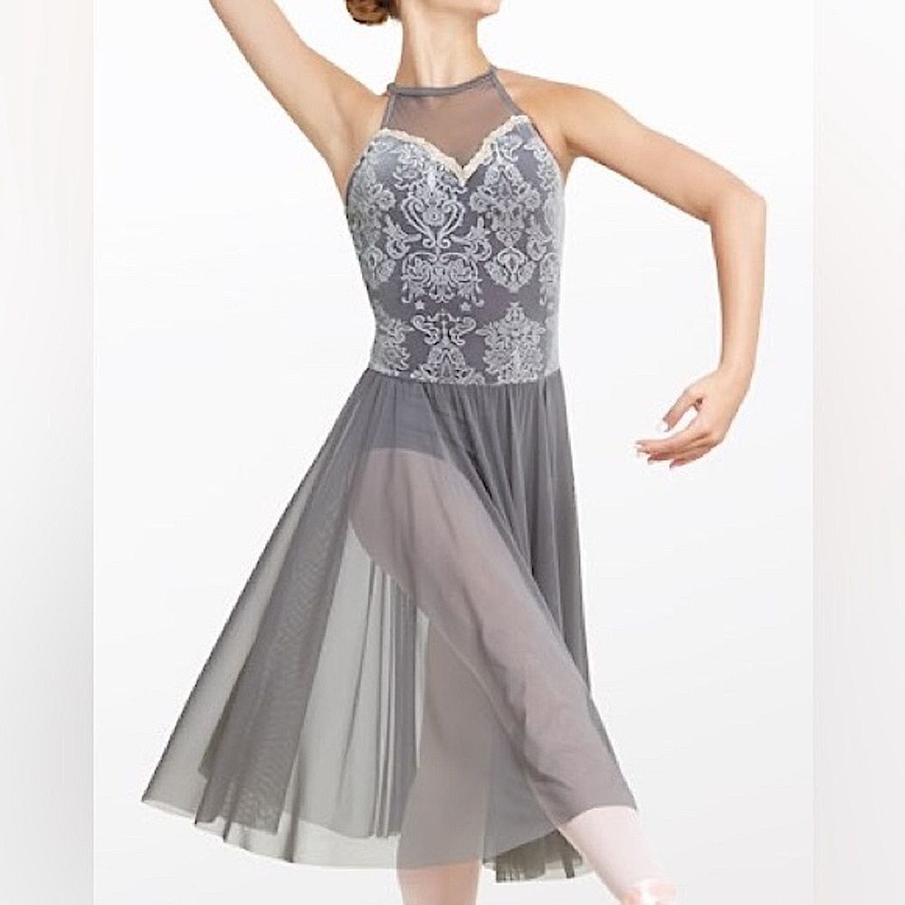 WEISSMAN Dance Costume gray velvet burnout dress SANDPAPER BALLET 11460 Adult MA